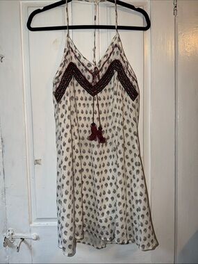 Band of Gypsies Ivory Mini Dress with Burgundy Embroidery